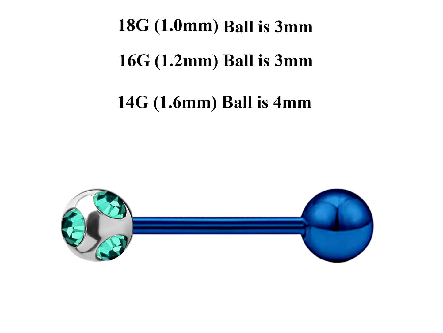 Teal Blue Barbell Stud, Industrial Piercing – Custom Barbell Piercing 18g, 16g, 14g Body Jewellery for Nipple, Eyebrow, Tongue Bar and More
