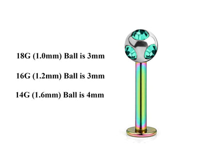 Rainbow Labret Stud, Labret Piercing – Custom Lip Labret 18g 16g 14g Labret Piercing for Lip, Chin and More – Choose Top Ball in the Options