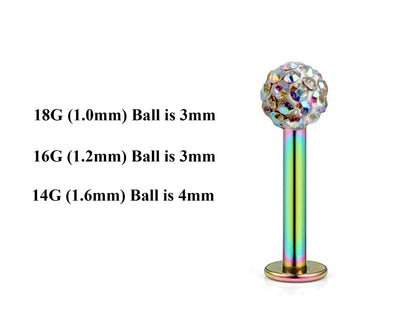 Rainbow Labret Stud, Labret Piercing – Custom Lip Labret 18g 16g 14g Labret Piercing for Lip, Chin and More – Choose Top Ball in the Options
