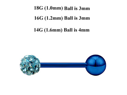 Teal Blue Barbell Stud, Industrial Piercing – Custom Barbell Piercing 18g, 16g, 14g Body Jewellery for Nipple, Eyebrow, Tongue Bar and More
