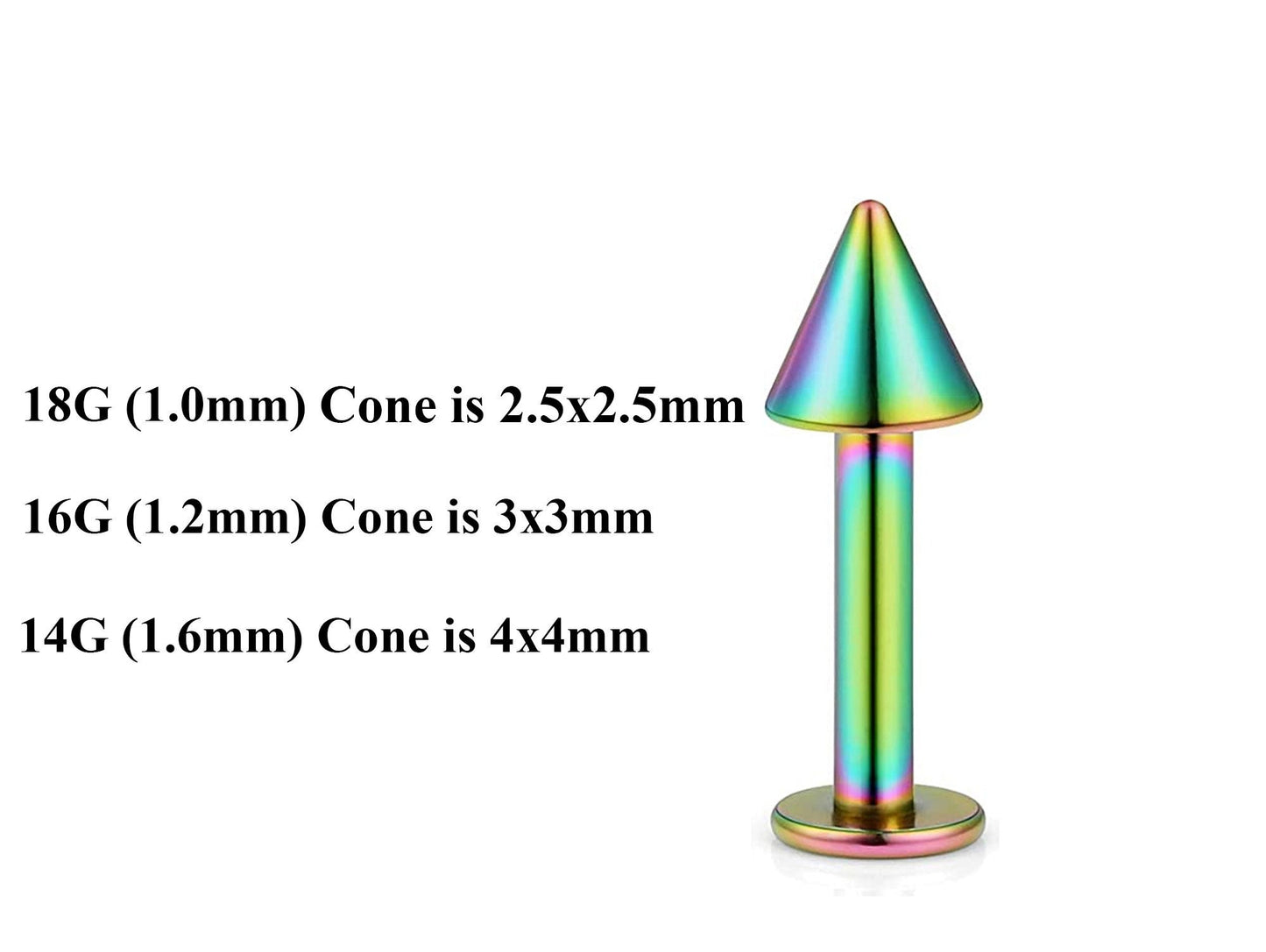 Rainbow Labret Stud, Labret Piercing – Custom Lip Labret 18g 16g 14g Labret Piercing for Lip, Chin and More – Choose Top Ball in the Options