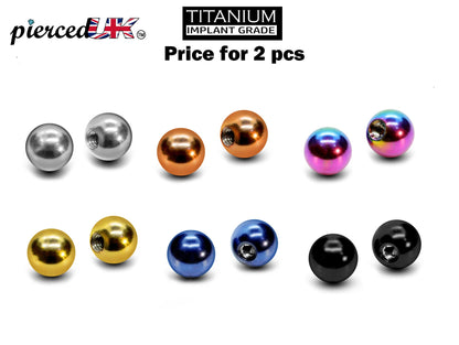 Plain Ball Replacement Piercing Parts, Loose Part – 1 Pair (2pcs) Attachment for lip labret, Barbell, Septum ring, Curved Barbell