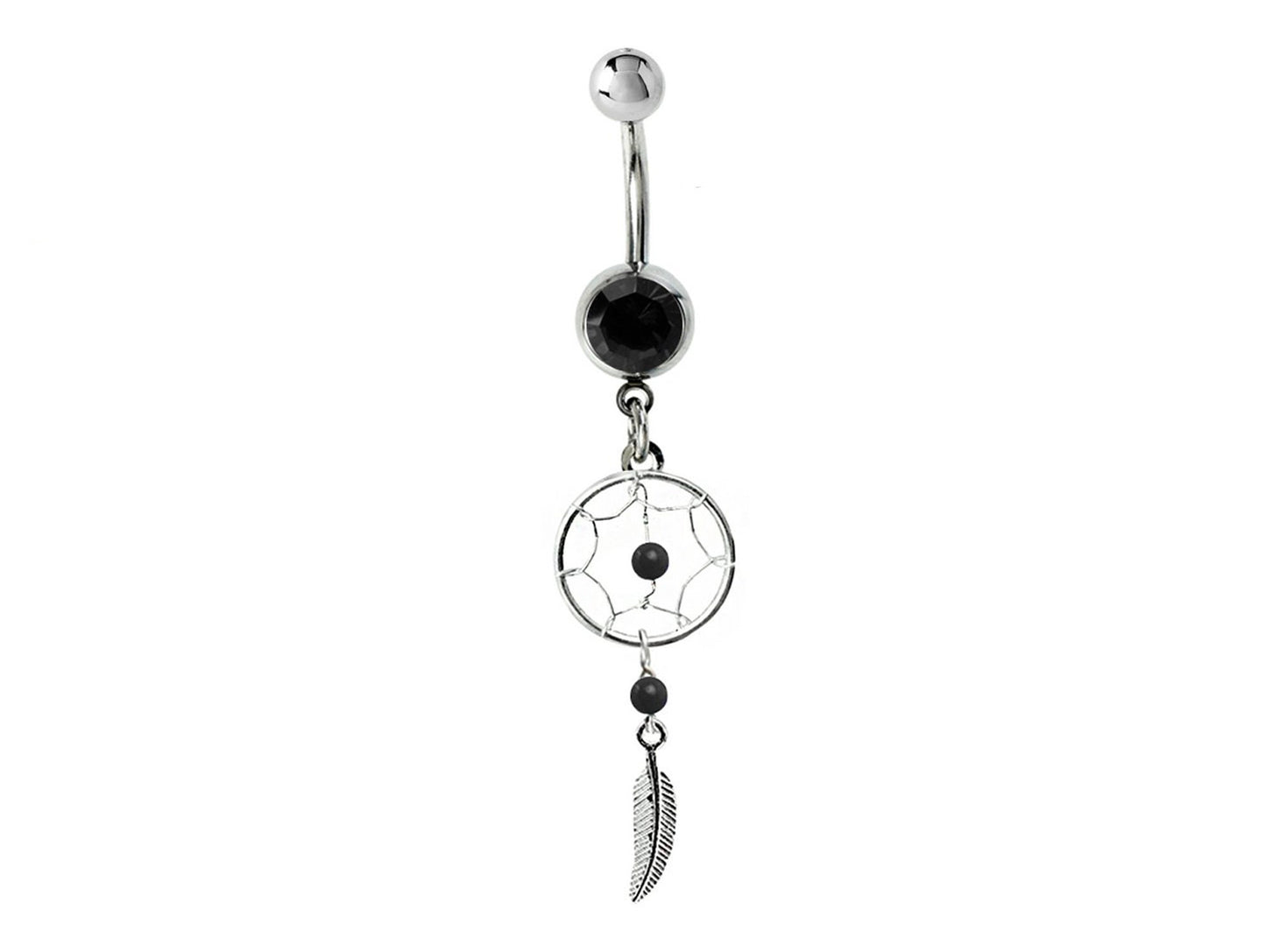 Belly Button Piercing, Navel Ring - Silver Dreamcatcher Jewellery Dangle Belly Bar with Crystal and  Genuine Stone Beads- 14g (1.6mm)