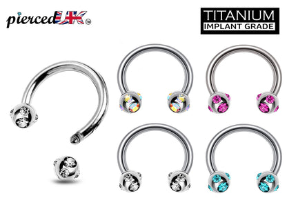 Titanium Nose Ring, Multi Stone Circular Barbell - 16G, 14G - Sizes 6mm to 16mm - Piercing for Nose, Eyebrow, Ears, Lip Ring, Nipple.