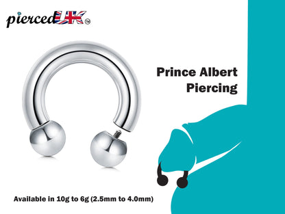 Prince Albert Piercing, Circular Barbell Ring – Horseshoe Piercings for Genital, Septum Ring, Lip, Nipple Ring and more – Gauge 10g to 6g