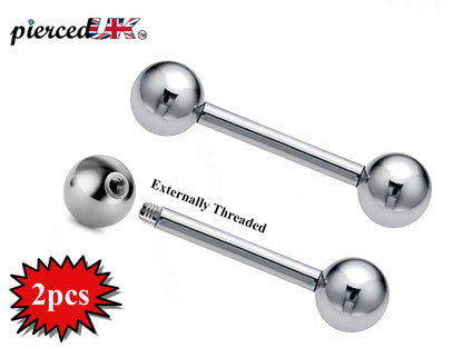 Barbell Piercing - Industrial - Barbell Stud – 18g, 16g, 14g – 2pcs Piercing for Tongue, Nipple Piercing, Ear, Tragus, Helix –  6mm to 44mm