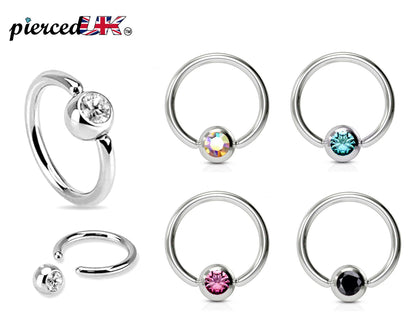Captive Bead Ring, Captive Ball Earrings – Ball Closure Ball with Dimple Gem Ball - Piercing for Septum, Eyebrow, Nipple, Lip and More