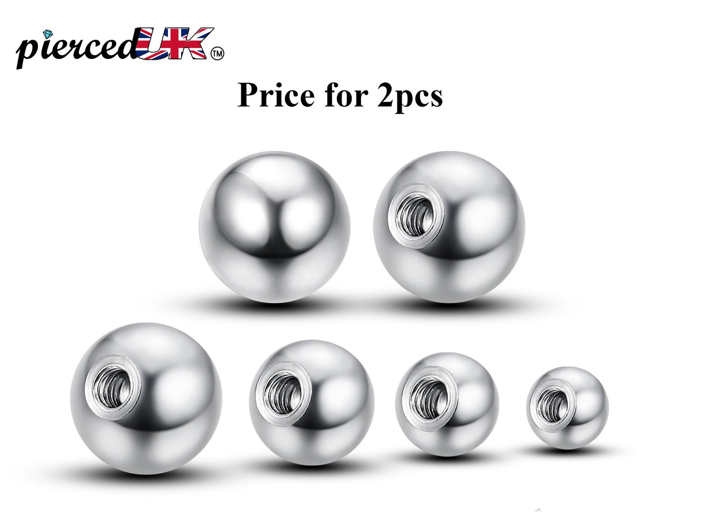 Body Jewelry Replacement Balls, Piercing kit - (2pcs) Loose parts for Barbells, Horseshoe Piercing, Curved Barbell, Labrets, Septum Rings