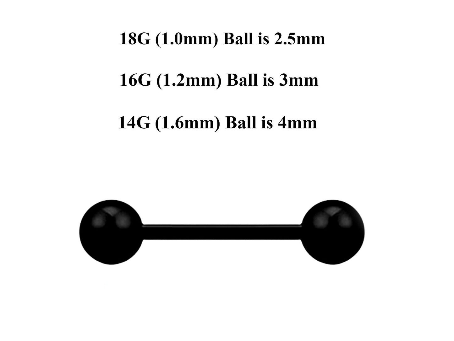 Black Barbell Stud, Industrial Piercing – Custom Barbell Piercing 18g, 16g, 14g Body Jewellery for Nipple, Eyebrow, Tongue Bar and More