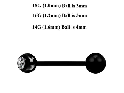 Black Barbell Stud, Industrial Piercing – Custom Barbell Piercing 18g, 16g, 14g Body Jewellery for Nipple, Eyebrow, Tongue Bar and More