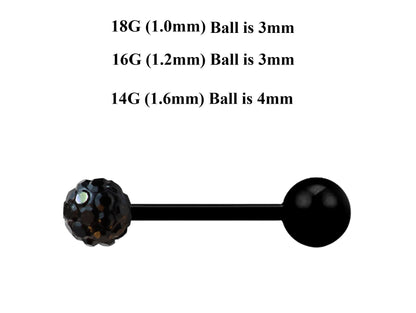 Black Barbell Stud, Industrial Piercing – Custom Barbell Piercing 18g, 16g, 14g Body Jewellery for Nipple, Eyebrow, Tongue Bar and More