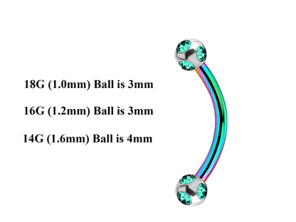 Rainbow Curved Barbell, Lip Piercing – Custom Bent Barbell 18g 16g 14g Piercing for Daith, Vertical Labret and More