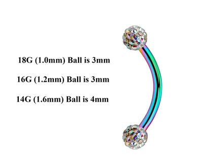 Rainbow Curved Barbell, Lip Piercing – Custom Bent Barbell 18g 16g 14g Piercing for Daith, Vertical Labret and More
