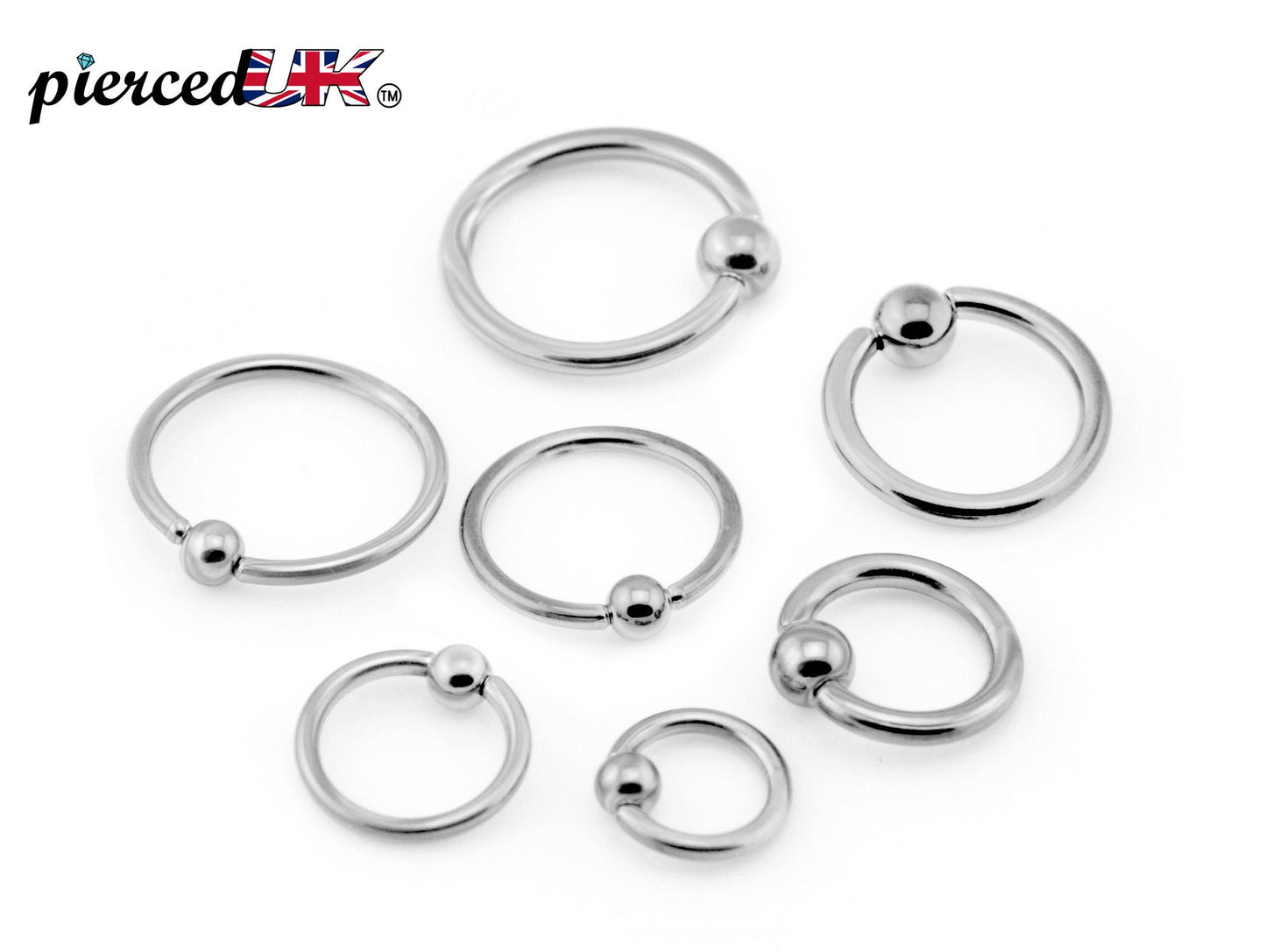 Captive Bead Ring, Captive Ball Earrings – Piercings for Ear, Septum Ring, Lip, Nipple Ring – Gauge 18g to 0g – Big Gauge with Spring Ball