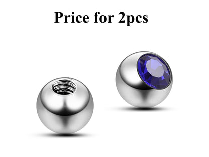 Replacement Piercing Parts, Loose Part – 1 Pair (2pcs) Gem Ball Crystal Attachment for lip labret, Barbell, Septum ring, Curved Barbell