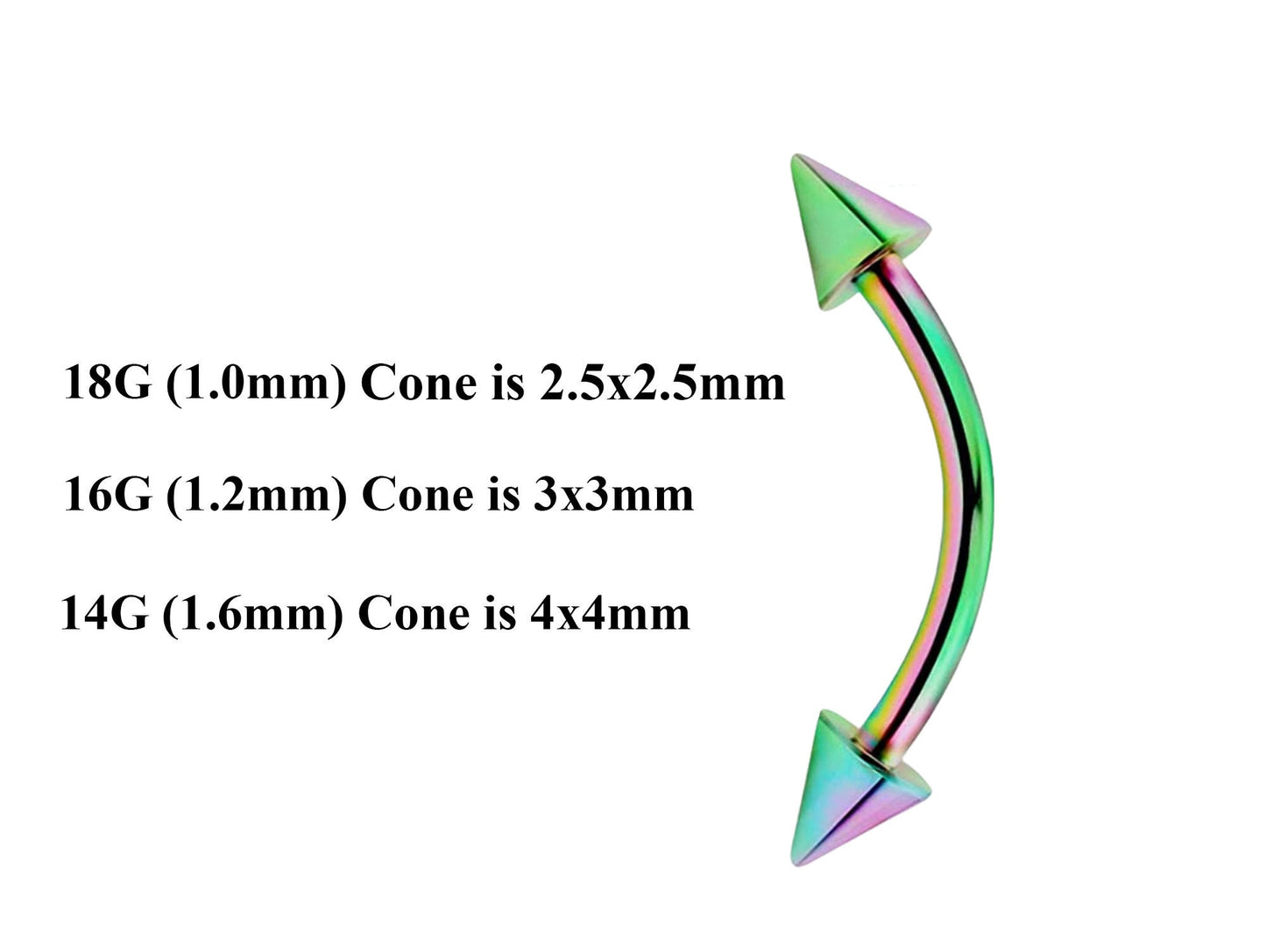 Rainbow Curved Barbell, Lip Piercing – Custom Bent Barbell 18g 16g 14g Piercing for Daith, Vertical Labret and More