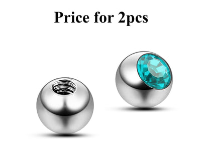 Replacement Piercing Parts, Loose Part – 1 Pair (2pcs) Gem Ball Crystal Attachment for lip labret, Barbell, Septum ring, Curved Barbell