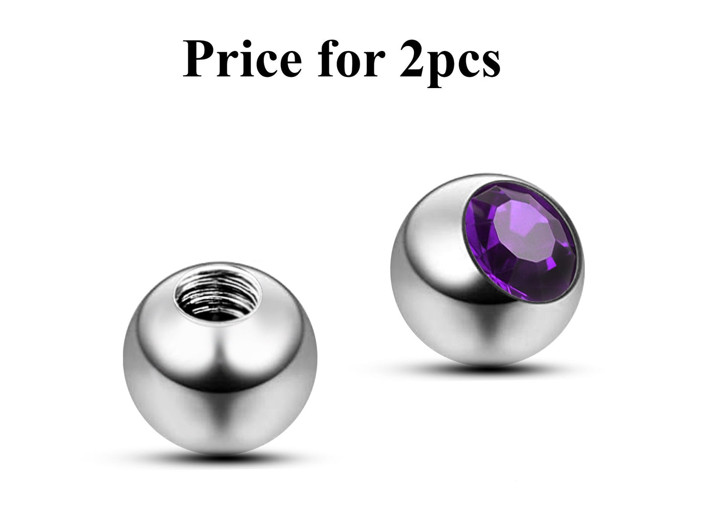 Replacement Piercing Parts, Loose Part – 1 Pair (2pcs) Gem Ball Crystal Attachment for lip labret, Barbell, Septum ring, Curved Barbell