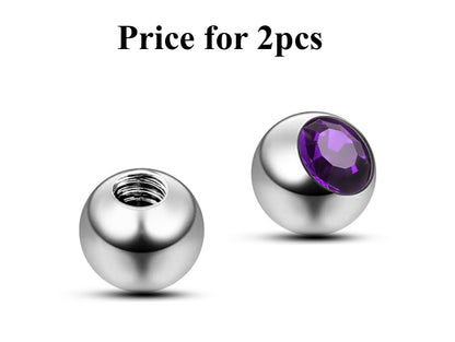 Replacement Piercing Parts, Loose Part – 1 Pair (2pcs) Gem Ball Crystal Attachment for lip labret, Barbell, Septum ring, Curved Barbell
