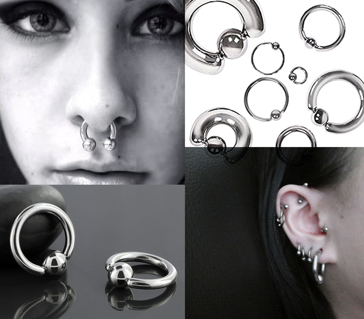 Captive Bead Ring, Captive Ball Earrings – Piercings for Ear, Septum Ring, Lip, Nipple Ring – Gauge 18g to 0g – Big Gauge with Spring Ball
