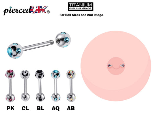 Titanium Nipple Barbell with Multi Crystal Ball External Threaded 16g 14g Barbell Studs Body Piercing for Tongue Bar, Earring, Cartilage