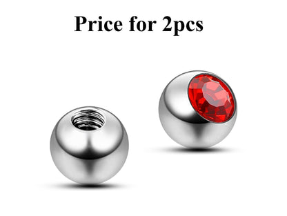 Replacement Piercing Parts, Loose Part – 1 Pair (2pcs) Gem Ball Crystal Attachment for lip labret, Barbell, Septum ring, Curved Barbell