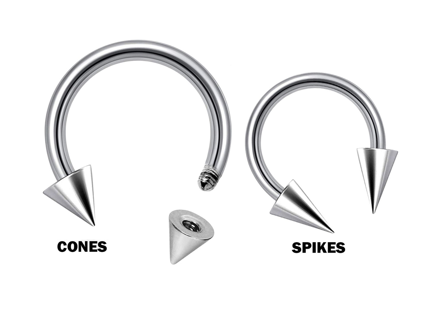 Cone / Spike Barbell Piercing, Horseshoe Septum Ring with many Colours - 18G, 16G, 14G - Piercing for Nose, Eyebrow, Ears, Lip Ring, Nipple.