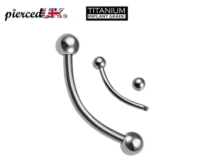 Titanium Curved Barbell, Banana Piercing – 18g 16g 14g Bent Barbell Piercing for Eyebrow, Nipple, Ear, Helix, Tragus, Cartilage and More