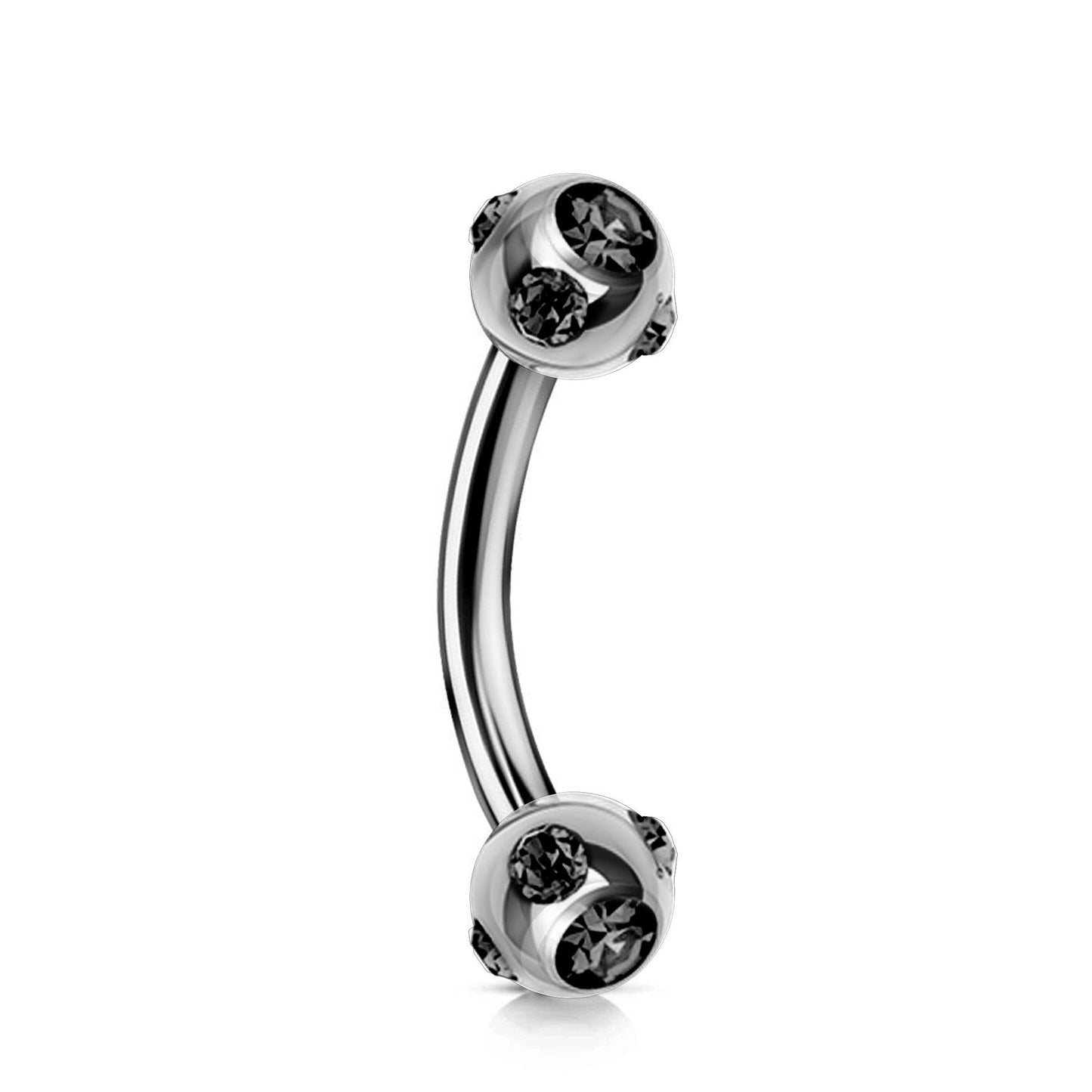 Titanium Bent Barbell Piercing - Multi Stone Set Curved Barbell - 18g 16g 14g Piercing for Cartilage, eyebrow piercing, Daith, Tragus, Helix