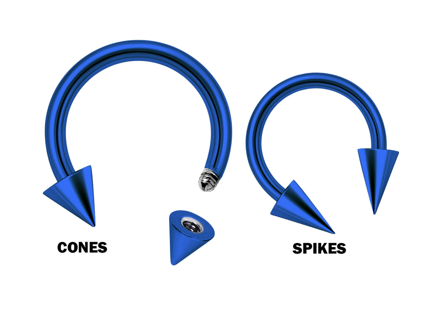 Cone / Spike Barbell Piercing, Horseshoe Septum Ring with many Colours - 18G, 16G, 14G - Piercing for Nose, Eyebrow, Ears, Lip Ring, Nipple.