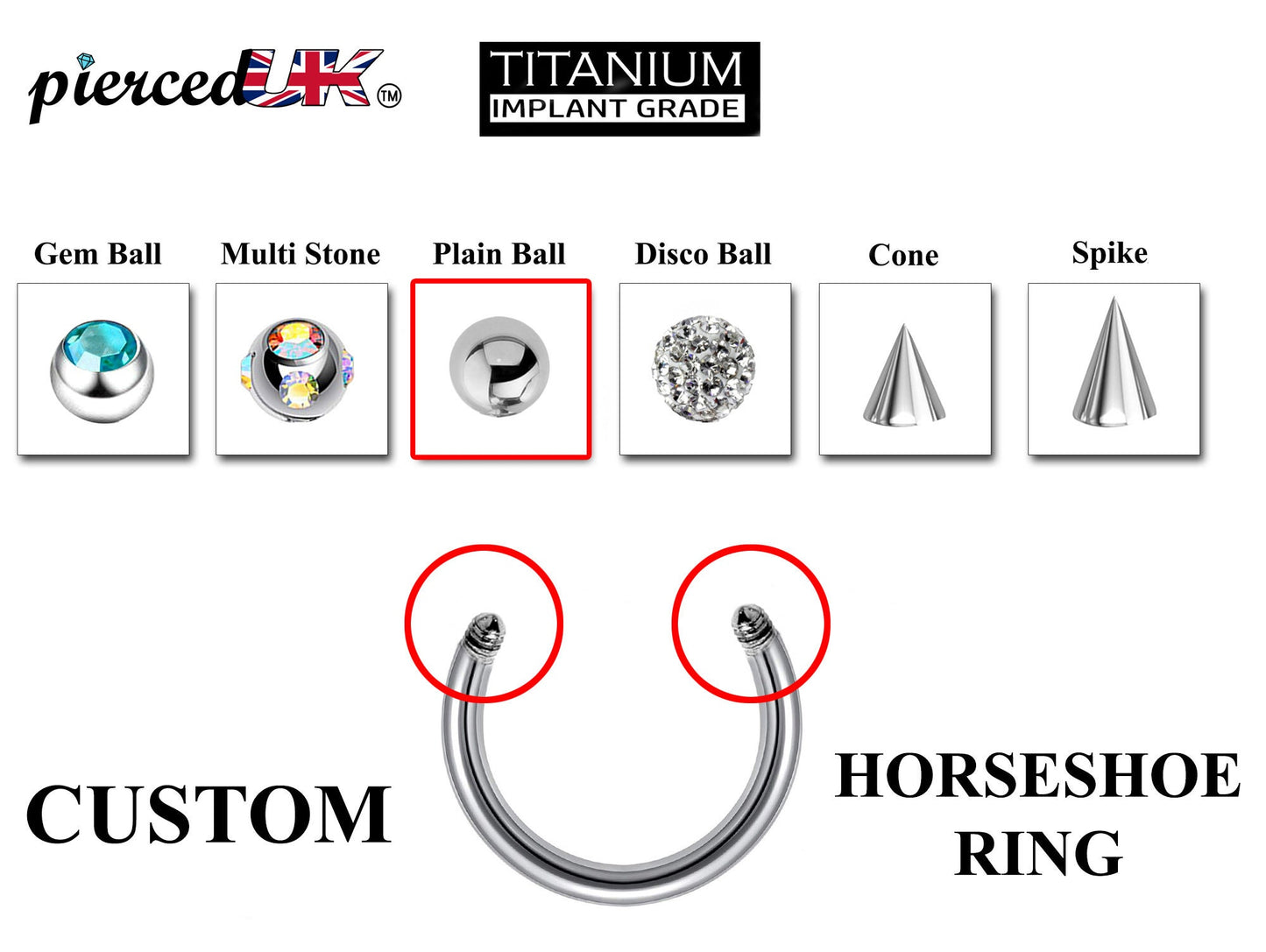 Titanium Nose Ring- Customize Horseshoe Barbell Piercing in 16g / 14g - Spike - Gem Ball - Multi Stone - Disco Ball - Plain Ball.