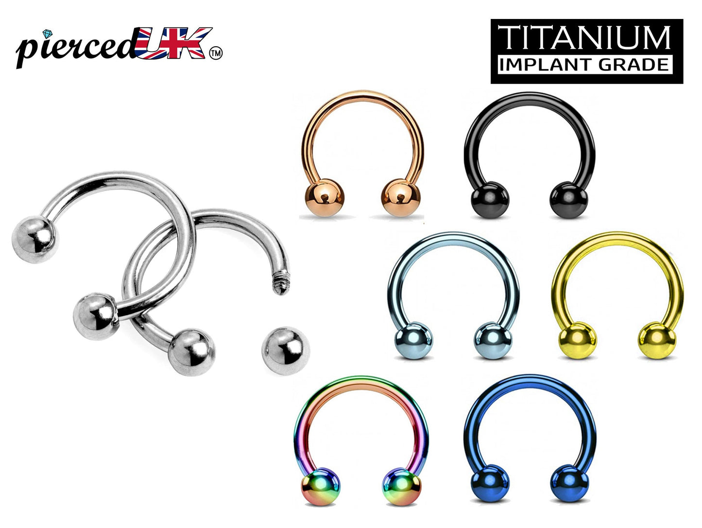 Titanium Nose Ring, Horseshoe Septum Ring - 18G, 16G, 14G - Sizes 6mm to 16mm - Piercing for Nose, Eyebrow, Ears, Lip Ring, Nipple.