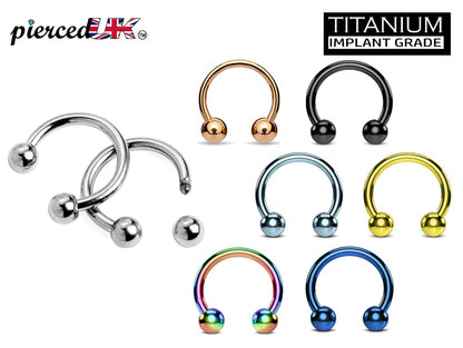 Titanium Nose Ring, Horseshoe Septum Ring - 18G, 16G, 14G - Sizes 6mm to 16mm - Piercing for Nose, Eyebrow, Ears, Lip Ring, Nipple.