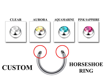 Titanium Nose Ring- Customize Horseshoe Barbell Piercing in 16g / 14g - Spike - Gem Ball - Multi Stone - Disco Ball - Plain Ball.