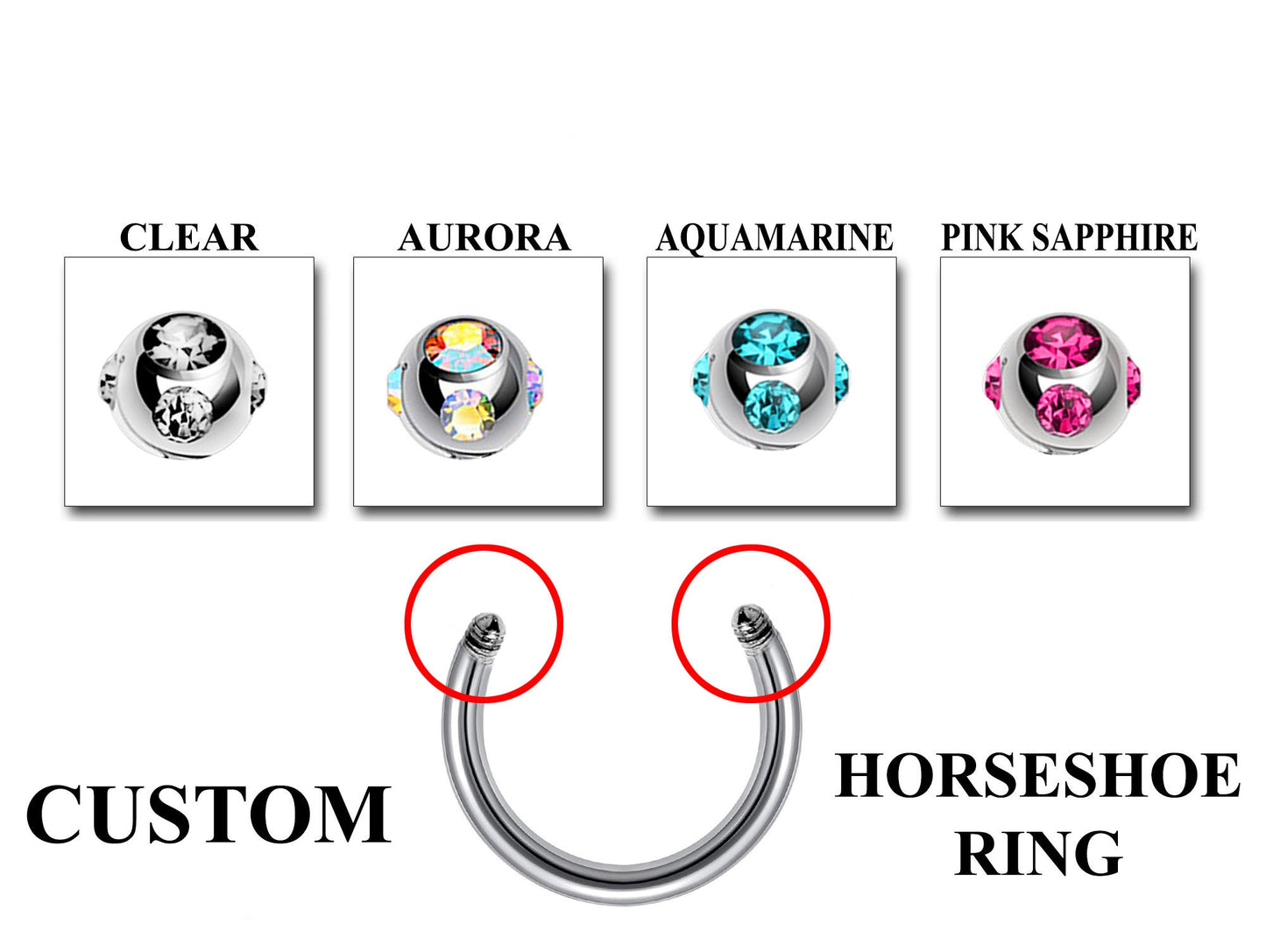 Titanium Nose Ring- Customize Horseshoe Barbell Piercing in 16g / 14g - Spike - Gem Ball - Multi Stone - Disco Ball - Plain Ball.