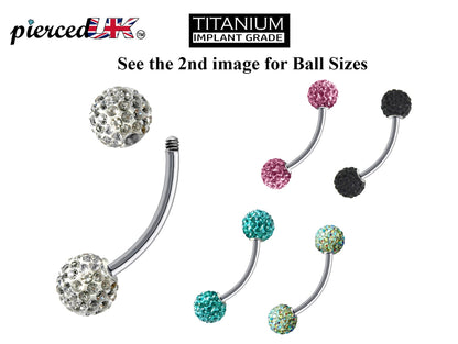 Titanium Daith Earring, Daith Piercing - Curved Barbell Piercing with Multi Crystal Ball - Piercing for Eyebrow, Ear, Belly Ring etc.