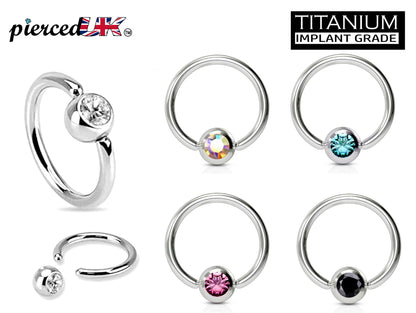 Titanium Nose Ring, Captive Ball Earrings – Ball Closure Ball with Dimple Gem Ball - Piercing for Septum, Eyebrow, Nipple, Lip and More