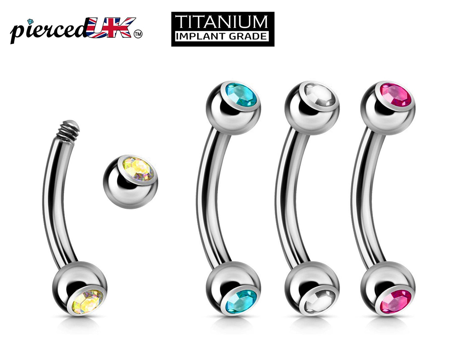 Titanium Curved Barbell, Daith Piercing- Double Jeweled Bent Barbell - 18g 16g 14g - Piercing for belly ring, Ear, Tragus, Helix