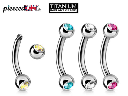 Titanium Curved Barbell, Daith Piercing- Double Jeweled Bent Barbell - 18g 16g 14g - Piercing for belly ring, Ear, Tragus, Helix