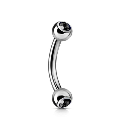 Titanium Curved Barbell, Daith Piercing- Double Jeweled Bent Barbell - 18g 16g 14g - Piercing for belly ring, Ear, Tragus, Helix