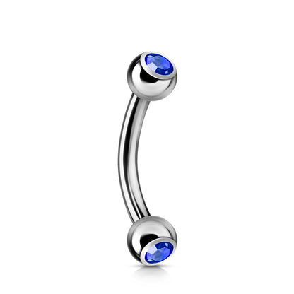 Titanium Curved Barbell, Daith Piercing- Double Jeweled Bent Barbell - 18g 16g 14g - Piercing for belly ring, Ear, Tragus, Helix