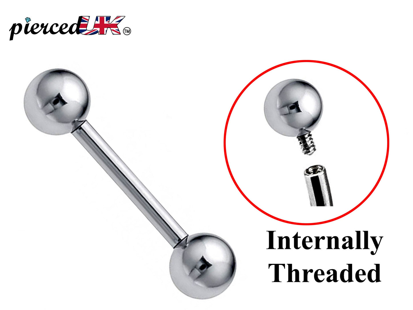 Barbell Piercing, Internally Threaded Barbell – 18g, 16g, 14g – Piercing for Tongue, Nipple Piercing, Ear, Tragus, Helix and More