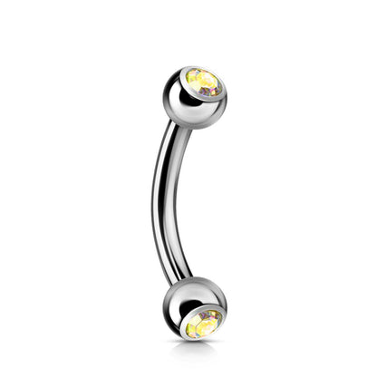Titanium Curved Barbell, Daith Piercing- Double Jeweled Bent Barbell - 18g 16g 14g - Piercing for belly ring, Ear, Tragus, Helix