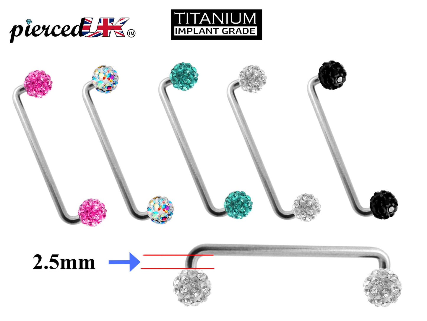 Titanium Dermal Piercing, Staple Barbell - Surface Barbell with Disco Ball Top Gem Multi Crystal