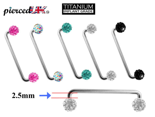 Titanium Dermal Piercing, Staple Barbell - Surface Barbell with Disco Ball Top Gem Multi Crystal