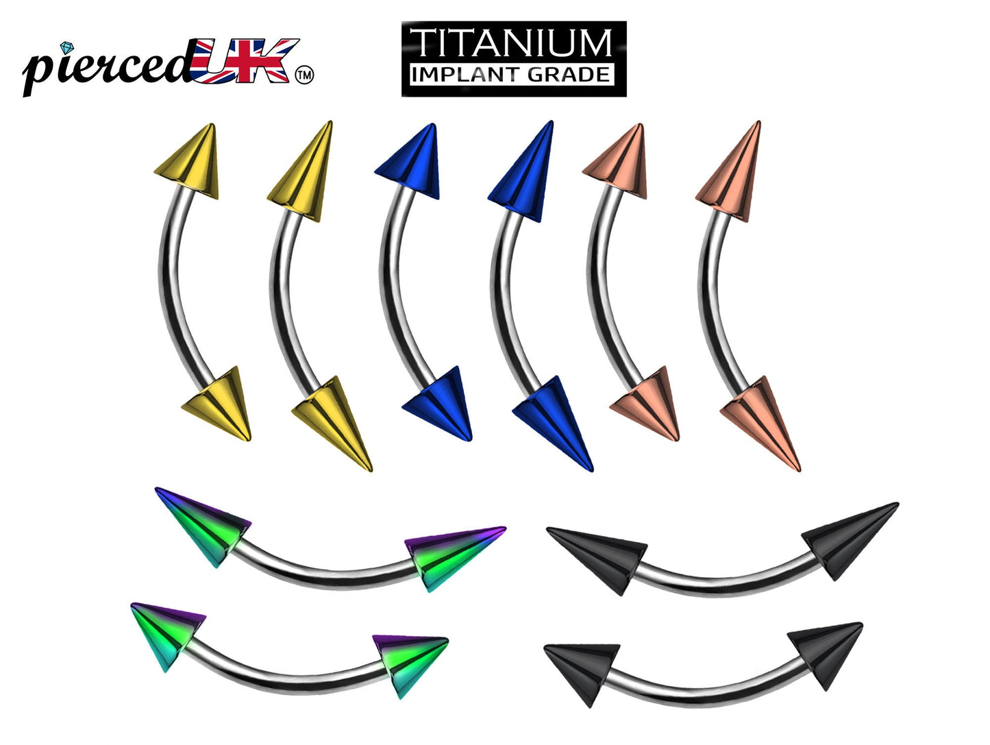 Titanium Curved barbell, Vertical Labret Piercing – Spike  Cones Bent Barbell for Lip Jewelry Lip Piercing with Color Spikes