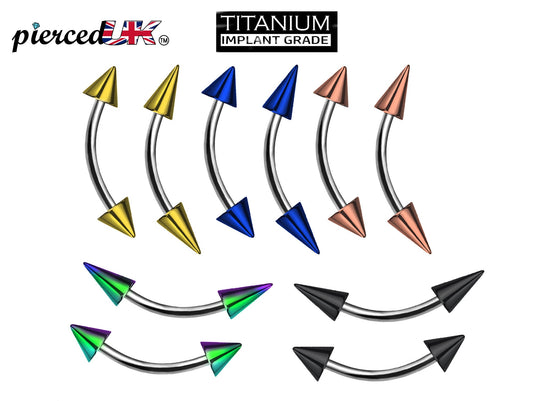 Titanium Curved barbell, Vertical Labret Piercing – Spike  Cones Bent Barbell for Lip Jewelry Lip Piercing with Color Spikes