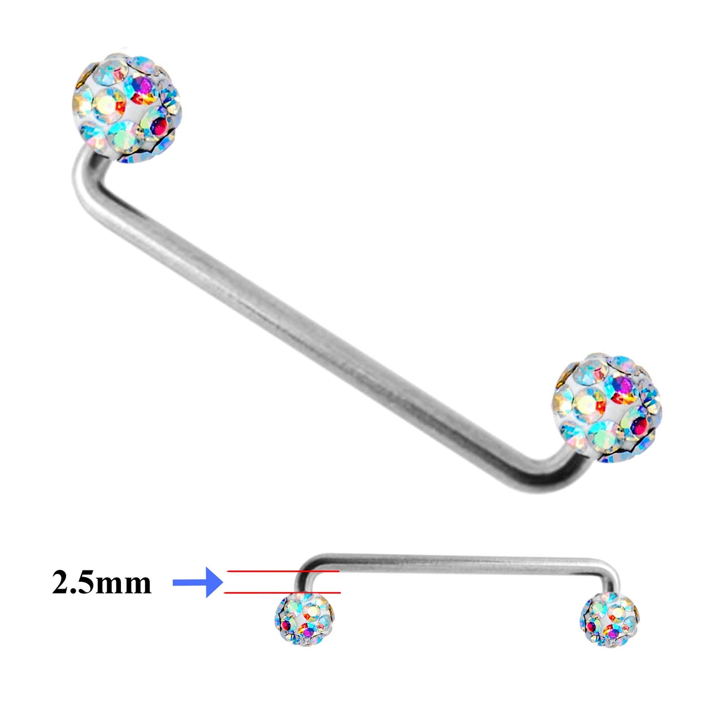 Titanium Dermal Piercing, Staple Barbell - Surface Barbell with Disco Ball Top Gem Multi Crystal