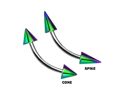 Titanium Curved barbell, Vertical Labret Piercing – Spike  Cones Bent Barbell for Lip Jewelry Lip Piercing with Color Spikes