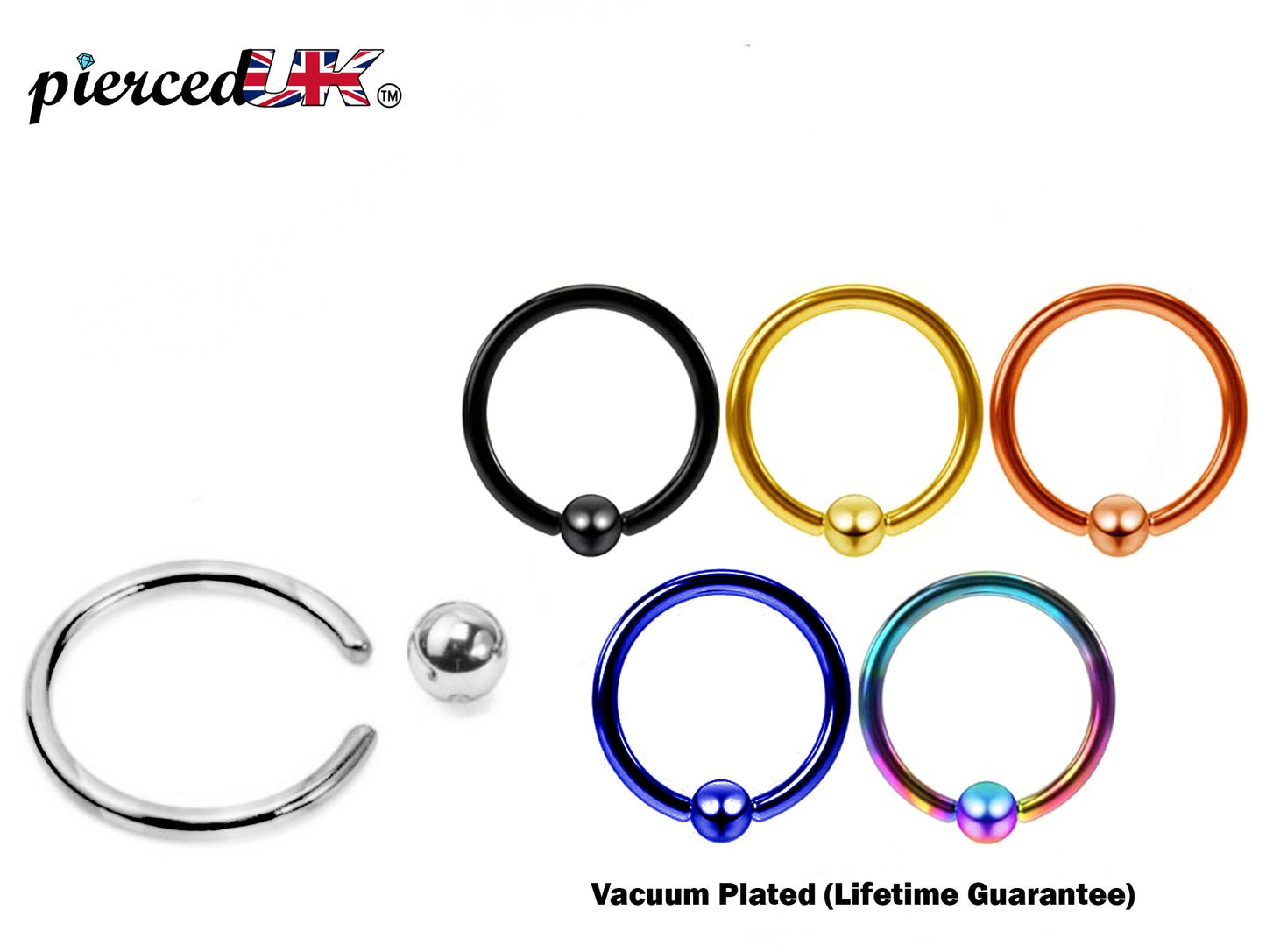 Captive Bead Ring, Ball Closure Ring – Available in many Colours – 18g, 16g, 14g Captive Piercings for Ear, Septum Ring, Lip, Nipple Ring.